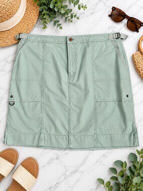 Havana Jack's Cafe Sage Green Utility Cargo Skirt Size 16 100% Cotton